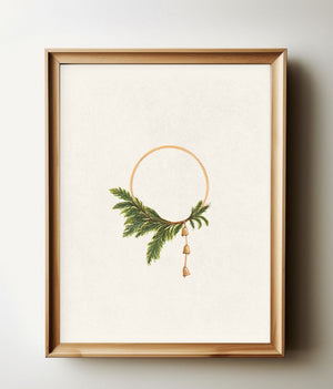 Modern Wreath watercolour print in a natural wood frame